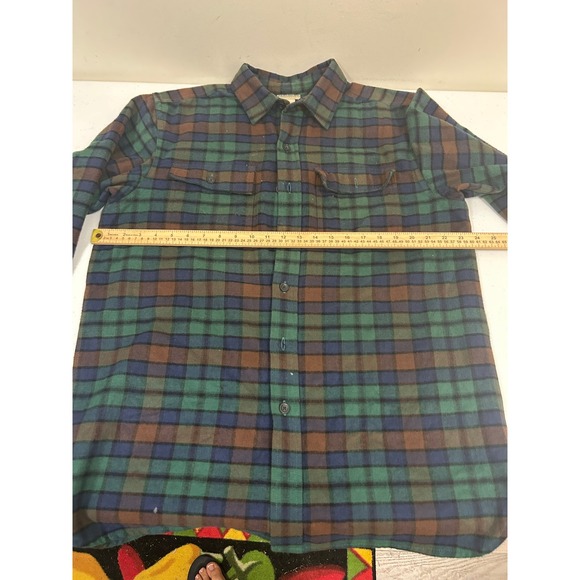 LL Bean Mens Flannel Shirt Medium Traditional Fit Green Blue Brown Plaid - Picture 5 of 6